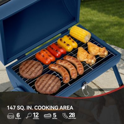 Image showing  Portable Charcoal Grill, 147 sq. ft. with Four Air Vents, Lid Latch Buckle, Lid Handle,Blue
