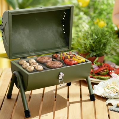 Image showing 9 th Royal Gourmet 147 Sq. In. Portable Charcoal Grill with Four Air Vents, Lid Latch Buckle, Lid Handle,Olive Green