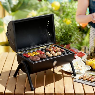 Image showing  147 sq. in. Portable Charcoal Grill, Wooden Handle for Outdoor Barbecue, Black