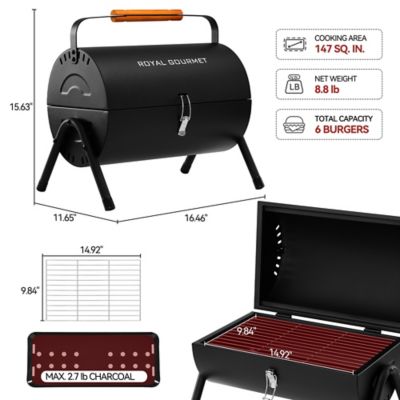 Image showing  147 sq. in. Portable Charcoal Grill, Wooden Handle for Outdoor Barbecue, Black