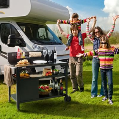 Image showing  3-Tier Dining Cart with Wind Guard, Sturdy Structure and Ample Storage Shelves