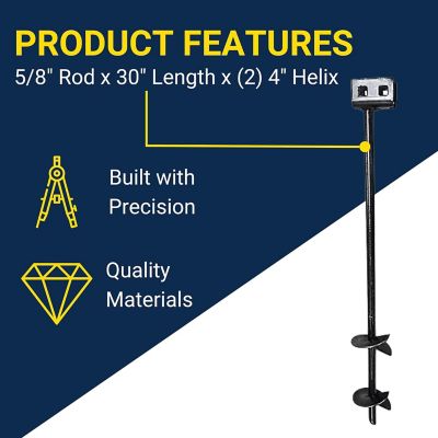 Image showing 1 th Tie Down Iron Root Double Head Double Helix Earth Anchor - 5/8 in. D x 30 in. L x (2) 4 in. Helix, Class 2, 8 pk.