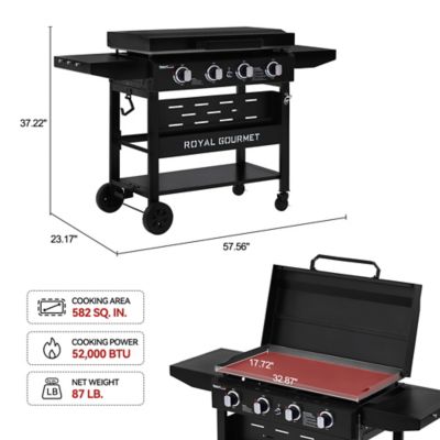 Image showing  4-Burner Gas Griddle with Hood, Collapsible Side Shelves, Electronic Ignition, 52,000 BTU