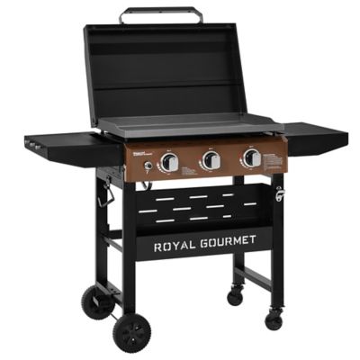 Royal Gourmet 3-Burner Gas Griddle with Collapsible Side Shelves, 39,000 BTU, Stylish Bronze Control Panel