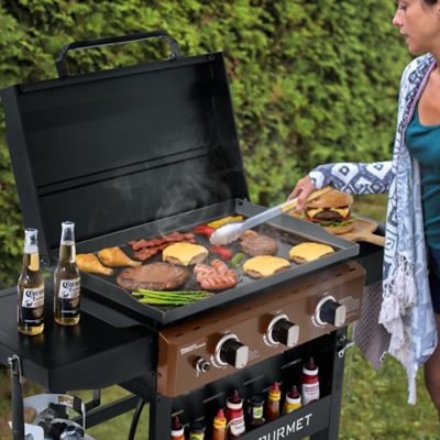 Image showing  3-Burner Gas Griddle with Collapsible Side Shelves, 39,000 BTU, Stylish Bronze Control Panel