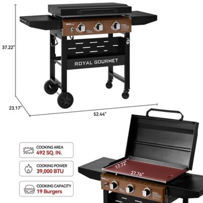 Image showing  3-Burner Gas Griddle with Collapsible Side Shelves, 39,000 BTU, Stylish Bronze Control Panel