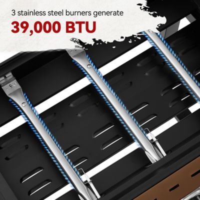 Image showing  3-Burner Gas Griddle with Collapsible Side Shelves, 39,000 BTU, Stylish Bronze Control Panel