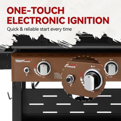 Image showing 8 th Royal Gourmet 3-Burner Gas Griddle with Collapsible Side Shelves, 39,000 BTU, Stylish Bronze Control Panel