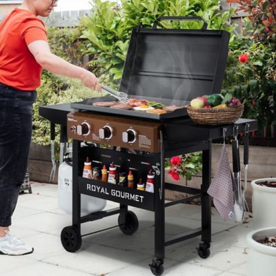 Image showing 9 th Royal Gourmet 3-Burner Gas Griddle with Collapsible Side Shelves, 39,000 BTU, Stylish Bronze Control Panel