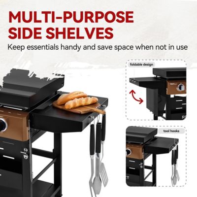 Image showing 8 th Royal Gourmet 4-Burner Gas Griddle with Collapsible Side Shelves, Bronze Control Panel, 582 sq. in. Cooking Area