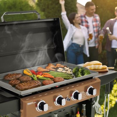 Image showing 9 th Royal Gourmet 4-Burner Gas Griddle with Collapsible Side Shelves, Bronze Control Panel, 582 sq. in. Cooking Area