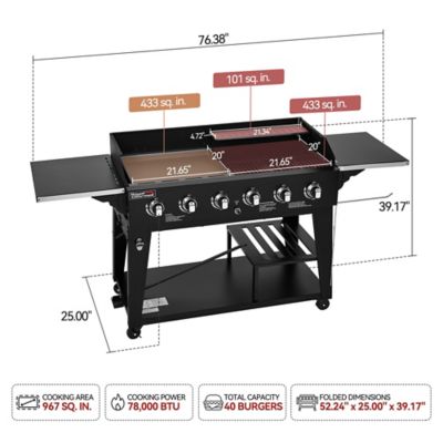 Image showing  6-Burner Large Cooking Capacity Propane Grill & Griddle 2-in-1, 78,000 BTU Output