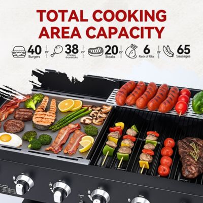 Image showing  6-Burner Large Cooking Capacity Propane Grill & Griddle 2-in-1, 78,000 BTU Output