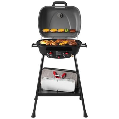 Royal Gourmet Portable 2-Burner Gas Grill with Stand and Shelf, 2-in-1 Grill & Griddle Combo
