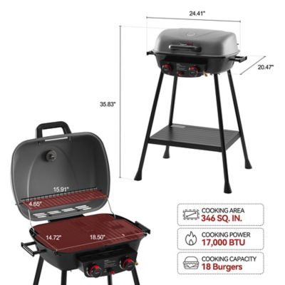 Image showing  Portable 2-Burner Gas Grill with Stand and Shelf, 2-in-1 Grill & Griddle Combo