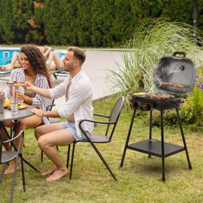 Image showing 8 th Royal Gourmet Portable 2-Burner Gas Grill with Stand and Shelf, 2-in-1 Grill & Griddle Combo