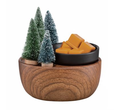 Red Shed Wood Bowl and Pine Trees Wax Warmer with Harvest Spice Scented Wax Melts, 6.5 in.