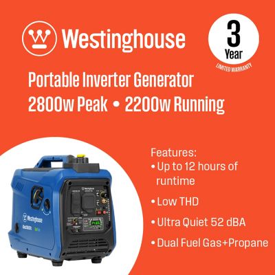 Image showing  2,800/2,200-Watt Dual-Fuel Portable Inverter Generator, RV-Ready, Gas/Propane, CO Sensor