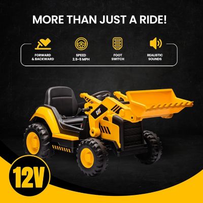 Image showing  12V CAT Construction Kids Tractor Toy Truck w/Front Loader, Bulldozer, Excavator, 2.5-5 mph, 3-6 Yrs, Up to 66lbs