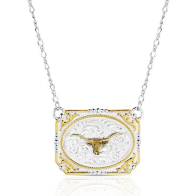 Montana Silversmiths Western Buckle Necklace with Longhorn