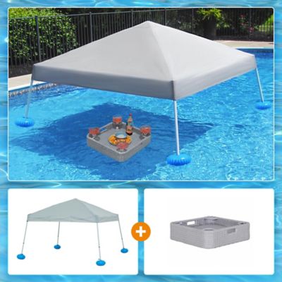 Sunjoy Pool Gazboe with 24 x 24 in. Wicker Floating Pool Tray, Gray
