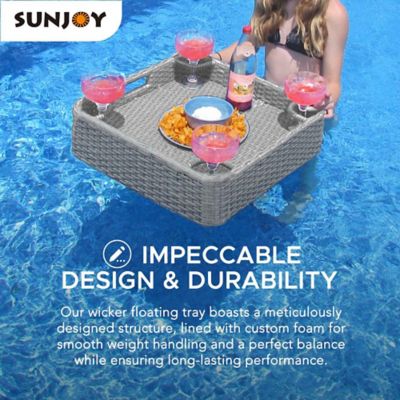 Image showing 7 th Sunjoy Pool Gazboe with 24 x 24 in. Wicker Floating Pool Tray, Gray