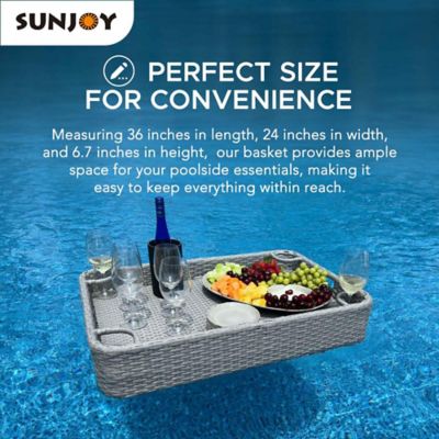 Image showing 5 th Sunjoy Pool Gazboe with 36 x 24 in. Wicker Floating Pool Tray, Gray