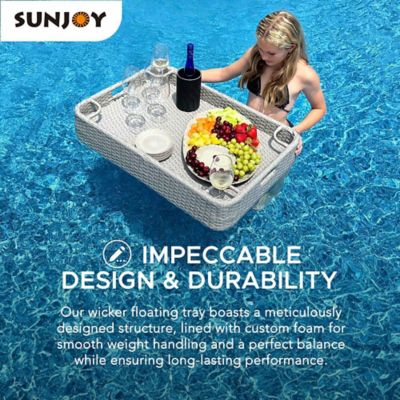 Image showing 7 th Sunjoy Pool Gazboe with 36 x 24 in. Wicker Floating Pool Tray, Gray