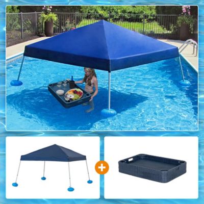 Sunjoy Pool Gazboe with 36 x 24 in. Wicker Floating Pool Tray, Navy