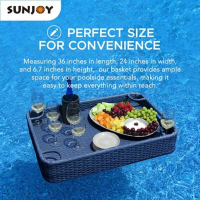 Image showing  Pool Gazboe with 36 x 24 in. Wicker Floating Pool Tray, Navy