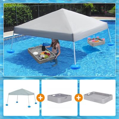 Sunjoy Pool Gazebo with 36 x 24 in. and 24 x 24 in. Wicker Floating Pool Tray, Gray
