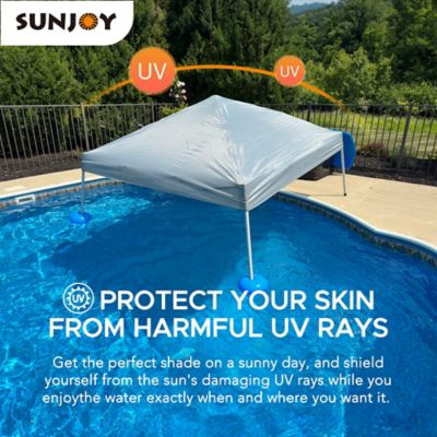 Image showing  Pool Gazebo with 36 x 24in. + 24 x 24in. wicker floating pool tray-Gray