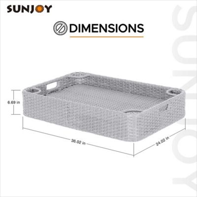 Image showing  Pool Gazebo with 36 x 24in. + 24 x 24in. wicker floating pool tray-Gray