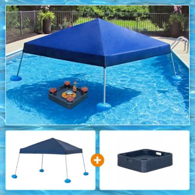 Sunjoy Pool Gazboe with 24 x 24 in. Wicker Floating Pool Tray, Navy