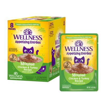 Wellness Appetizing Entrees Mousse Adult Wet Cat Food Chicken & Turkey Recipe, 1.4 oz. Pouch, 8 pk.