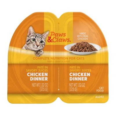Paws & Claws All Life Stages Grain-Free Chicken Pate in Savory Juices Wet Cat Food, 2.64 oz. Split Tray