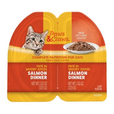 Paws & Claws All Life Stages Grain-Free Salmon Pate in Savory Juices Wet Cat Food, 2.64 oz. Split Cup