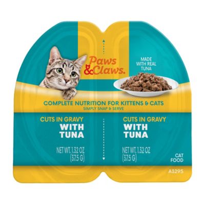 Paws & Claws All Life Stages Grain-Free Tuna Cuts in Gravy Wet Cat Food, 2.64 oz. Split Trays