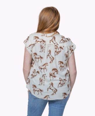 Image showing  Women's Short Sleeve Printed Horse Camp Shirt