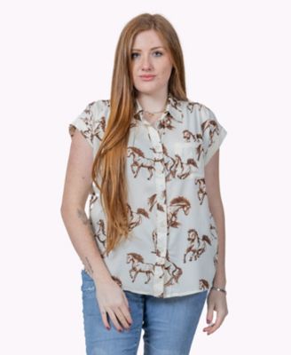 Cotton and Rye Women's Short Sleeve Printed Horse Camp Shirt