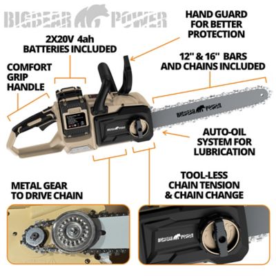 Image showing  1216 in., 2 x 20V Cordless Brushless Chain Saw Kit