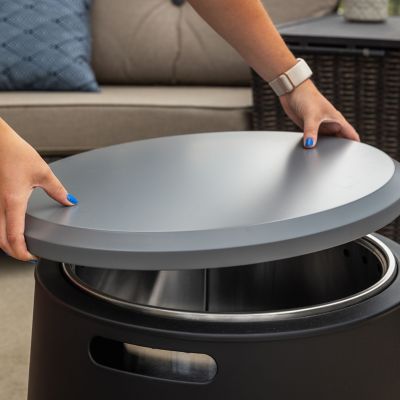 Image showing  Fire Pit Metal Tabletop Cover & Gloves