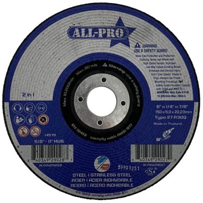 All-Pro Grinding Wheel 6 in., 1/4 in., 7/8 in., A30Q, T27, 10/BX