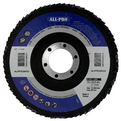 All-Pro Flap Disc, 4 1/2 in., 7/8 in., ZA, T27, 40 Grit, 10/BX