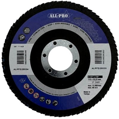 All-Pro Flap Disc, 4 1/2 in., 7/8 in., ZA, T27, 60 Grit, 10/BX