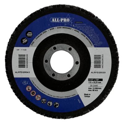 All-Pro Flap Disc, 4 1/2 in., 7/8 in., ZA, T29, 80 Grit, 10/BX