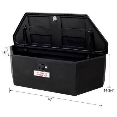 Image showing 9 th TMB 46 x 18 x 14.5in. Heavy Duty Steel Trailer Tongue Box, 6.7 CUFT Capacity, Lock and Keys, Black