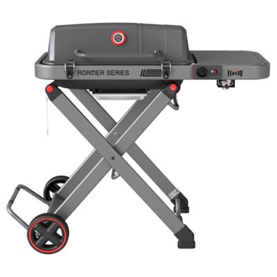 Feasto Roamer Series Portable Propane Grill with Folding Cart, 13000 BTU, 360 sq. in. Cast Iron Grates & Side Table, Gray