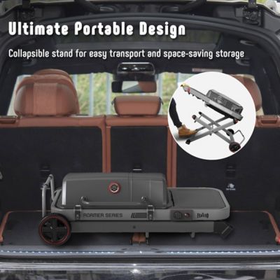 Image showing  Roamer Series Portable Propane Grill with Folding Cart, 13000 BTU, 360 sq. in. Cast Iron Grates & Side Table, Gray