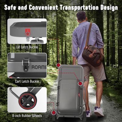 Image showing 9 th Feasto Roamer Series Portable Propane Grill with Folding Cart, 13000 BTU, 360 sq. in. Cast Iron Grates & Side Table, Gray